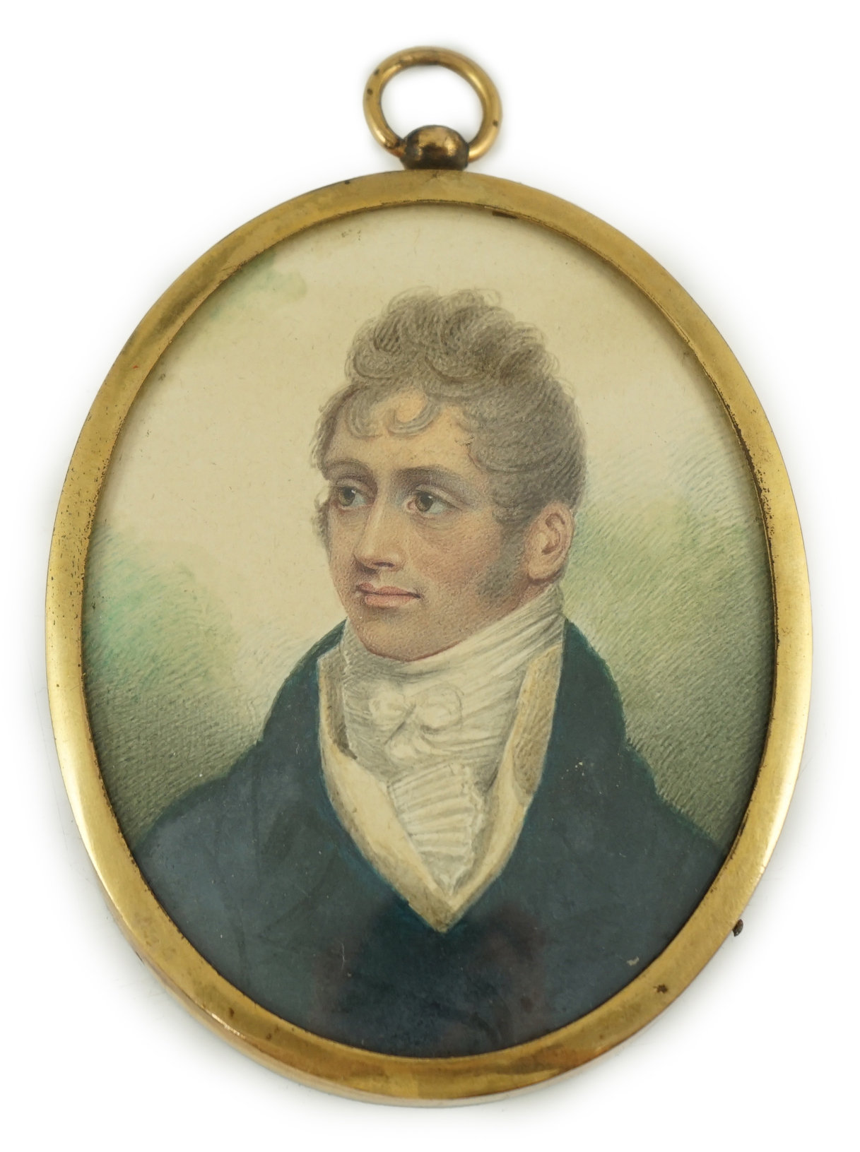English School circa 1800, Portrait miniature of Charles Holloway (1774-1817), watercolour on paper, 7.3 x 5.8cm.